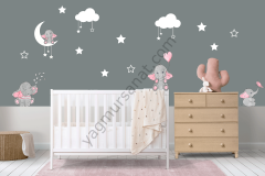 FİL STİCKER SETİ - ÇOCUK ODASI DUVAR STİCKER pembe
